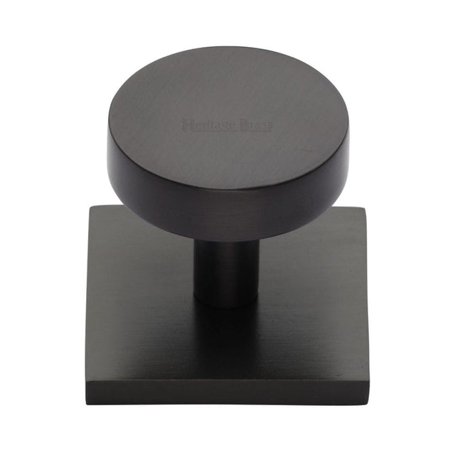 Heritage Brass Cabinet Hardware Matt Bronze / Cabinet Knob on Backplate / 32mm Dia. Heritage Brass - Cabinet Knob Disc Design with Square Backplate 32mm Matt Bronze