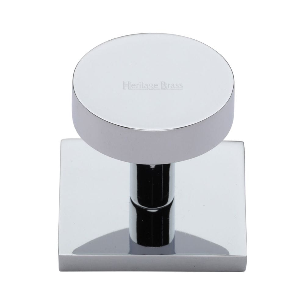 Heritage Brass Cabinet Hardware Polished Chrome / Cabinet Knob on Backplate / 32mm Dia. Heritage Brass - Cabinet Knob Disc Design with Square Backplate 32mm Polished Chrome