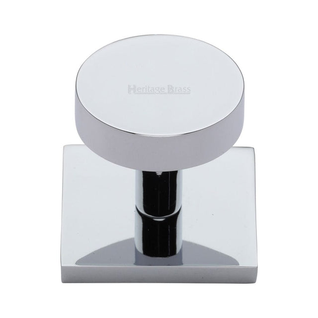 Heritage Brass Cabinet Hardware Polished Chrome / Cabinet Knob on Backplate / 32mm Dia. Heritage Brass - Cabinet Knob Disc Design with Square Backplate 32mm Polished Chrome