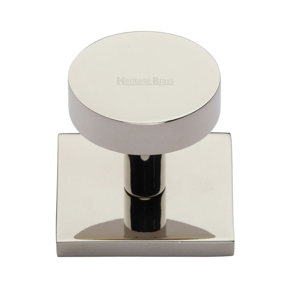 Heritage Brass Cabinet Hardware Polished Nickel / Cabinet Knob on Backplate / 32mm Dia. Heritage Brass - Cabinet Knob Disc Design with Square Backplate 32mm Polished Nickel