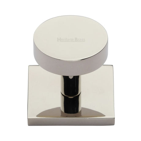 Heritage Brass Cabinet Hardware Polished Nickel / Cabinet Knob on Backplate / 32mm Dia. Heritage Brass - Cabinet Knob Disc Design with Square Backplate 32mm Polished Nickel