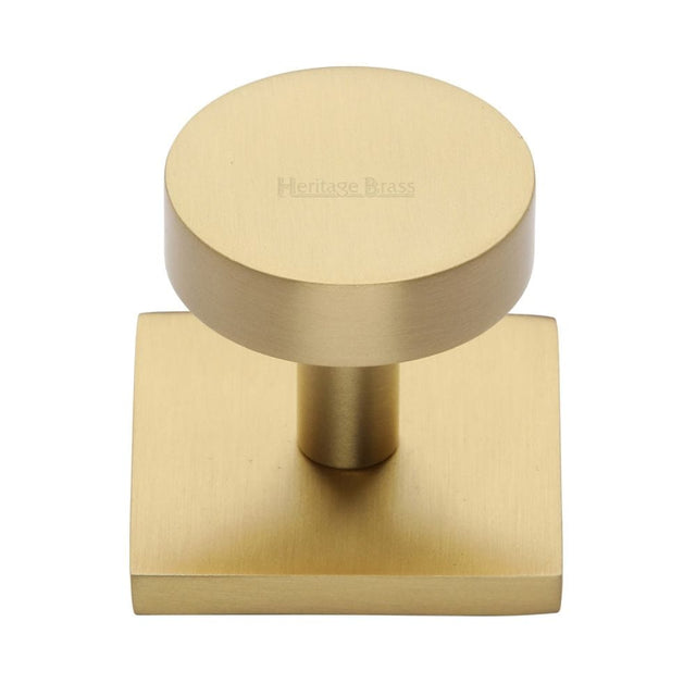 Heritage Brass Cabinet Hardware Satin Brass / Cabinet Knob on Backplate / 32mm Dia. Heritage Brass - Cabinet Knob Disc Design with Square Backplate 32mm Satin Brass