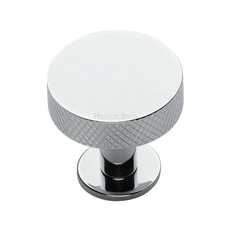 Heritage Brass Cabinet Hardware Polished Chrome / Cabinet Knobs / 32mm Dia. Heritage Brass - Cabinet Knob Disc Knurled Design with Rose 32mm Polished Chrome Fin