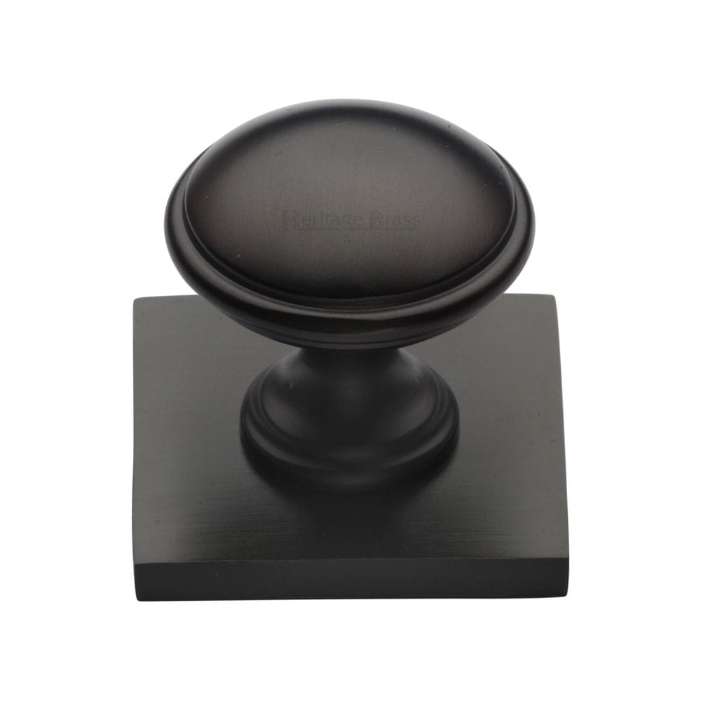 Heritage Brass Cabinet Hardware Matt Bronze / Cabinet Knob on Backplate / 32mm Dia. Heritage Brass - Cabinet Knob Domed Design with Square Backplate 32mm Matt Bronz
