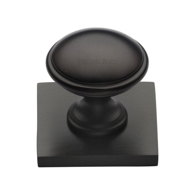 Heritage Brass Cabinet Hardware Matt Bronze / Cabinet Knob on Backplate / 32mm Dia. Heritage Brass - Cabinet Knob Domed Design with Square Backplate 32mm Matt Bronz