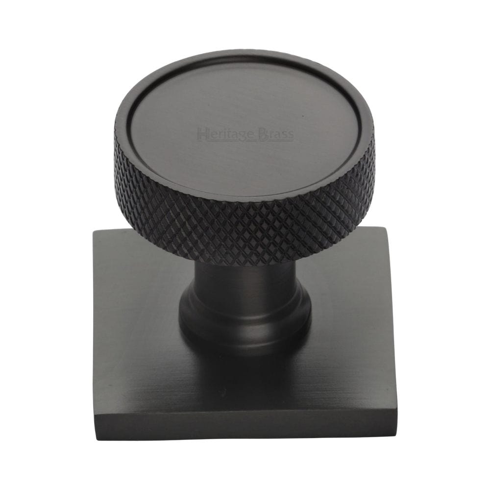 Heritage Brass Cabinet Hardware Matt Bronze / Cabinet Knob on Backplate / 32mm Dia. Heritage Brass - Cabinet Knob Florence Knurled Design with Square Backplate 32mm