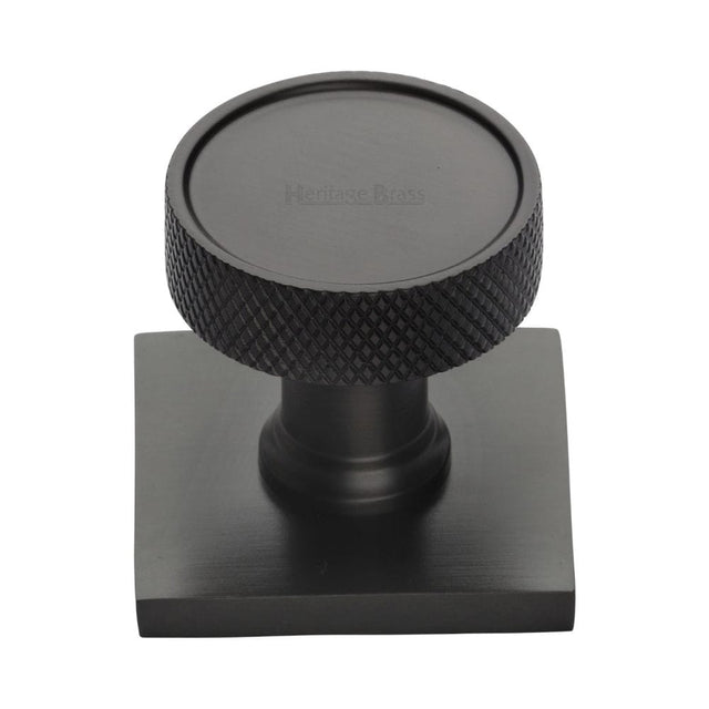 Heritage Brass Cabinet Hardware Matt Bronze / Cabinet Knob on Backplate / 32mm Dia. Heritage Brass - Cabinet Knob Florence Knurled Design with Square Backplate 32mm