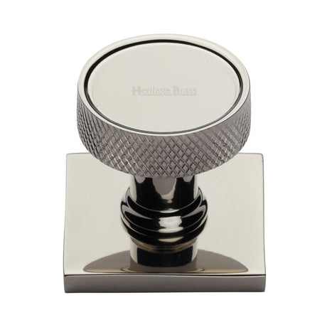 Heritage Brass Cabinet Hardware Polished Nickel / Cabinet Knob on Backplate / 32mm Dia. Heritage Brass - Cabinet Knob Florence Knurled Design with Square Backplate 32mm