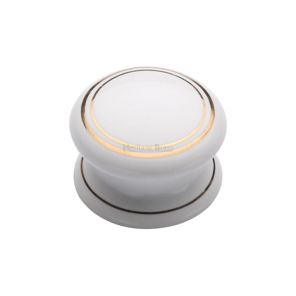 Heritage Brass Cabinet Hardware Porcelain / Cabinet Knobs / 38mm Dia. Heritage Brass - Cabinet Knob Gold Line 38mm with Porcelain base
