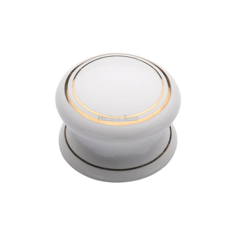 Heritage Brass Cabinet Hardware Porcelain / Cabinet Knobs / 38mm Dia. Heritage Brass - Cabinet Knob Gold Line 38mm with Porcelain base