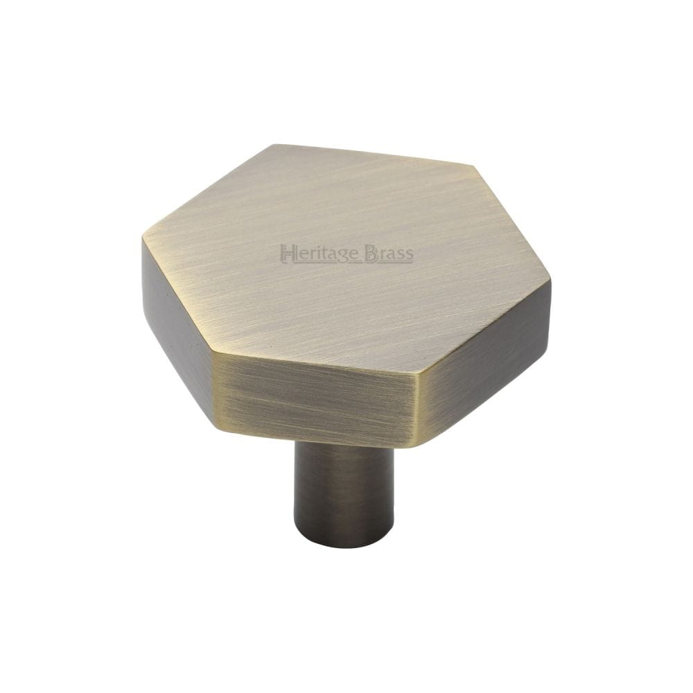 Heritage Brass Cabinet Hardware Antique Brass / Cabinet Knobs / 32mm Dia. Heritage Brass - Cabinet Knob Hexagon Design 32mm Antique Brass Finish