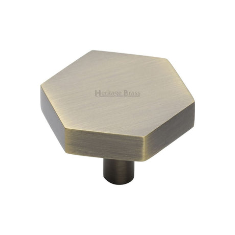 Heritage Brass Cabinet Hardware Antique Brass / Cabinet Knobs / 38mm Dia. Heritage Brass - Cabinet Knob Hexagon Design 38mm Antique Brass Finish