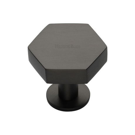 Heritage Brass Cabinet Hardware Matt Bronze / Cabinet Knobs / 32mm Dia. Heritage Brass - Cabinet Knob Hexagon Design with Rose 32mm Matt Bronze Finish