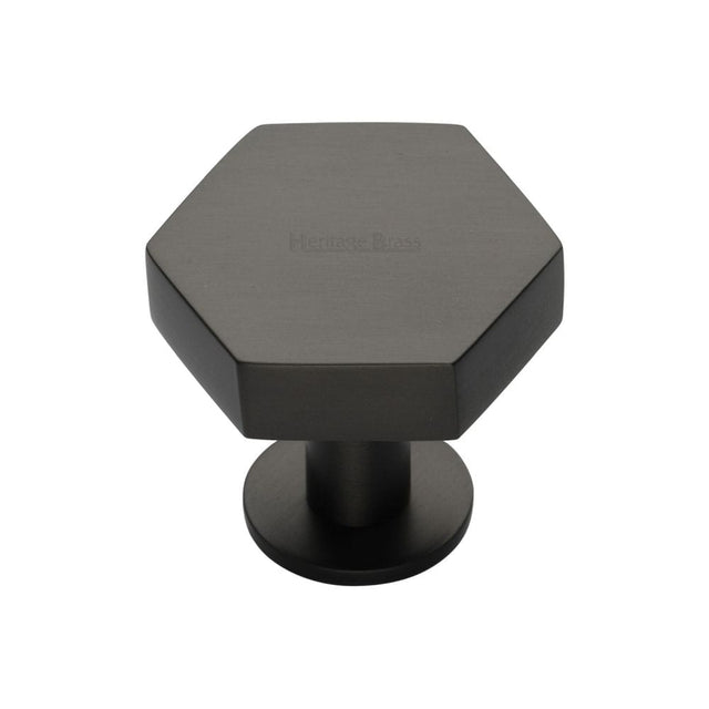 Heritage Brass Cabinet Hardware Matt Bronze / Cabinet Knobs / 32mm Dia. Heritage Brass - Cabinet Knob Hexagon Design with Rose 32mm Matt Bronze Finish