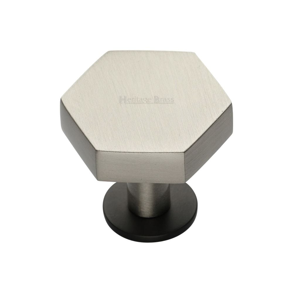 Heritage Brass Cabinet Hardware Matt Bronze/Satin Nickel / Cabinet Knobs / 32mm Dia. Heritage Brass - Cabinet Knob Hexagon Design with Rose 32mm Matt Bronze/Satin Nic