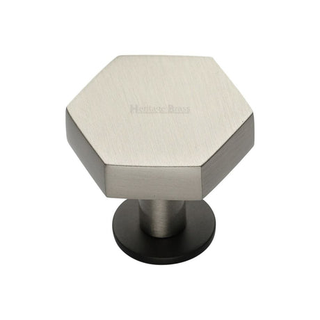 Heritage Brass Cabinet Hardware Matt Bronze/Satin Nickel / Cabinet Knobs / 32mm Dia. Heritage Brass - Cabinet Knob Hexagon Design with Rose 32mm Matt Bronze/Satin Nic