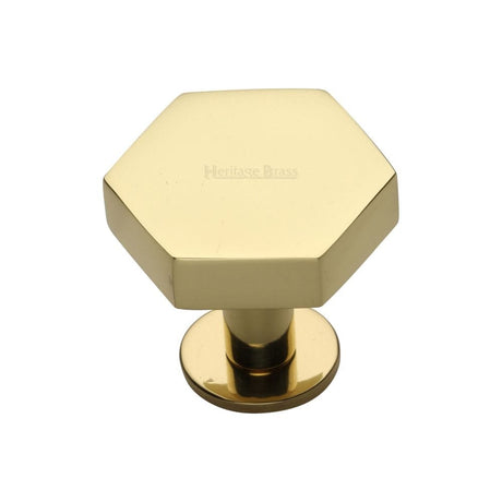 Heritage Brass Cabinet Hardware Polished Brass / Cabinet Knobs / 32mm Dia. Heritage Brass - Cabinet Knob Hexagon Design with Rose 32mm Polished Brass Finish