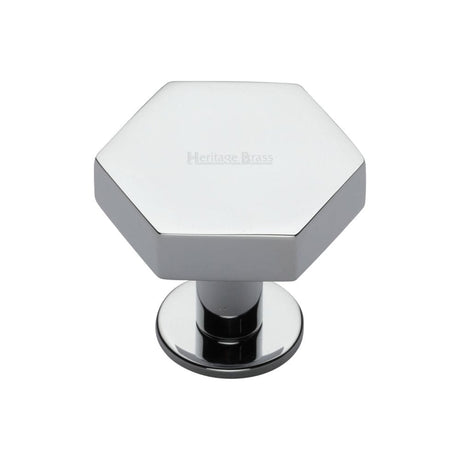 Heritage Brass Cabinet Hardware Polished Chrome / Cabinet Knobs / 32mm Dia. Heritage Brass - Cabinet Knob Hexagon Design with Rose 32mm Polished Chrome Finish