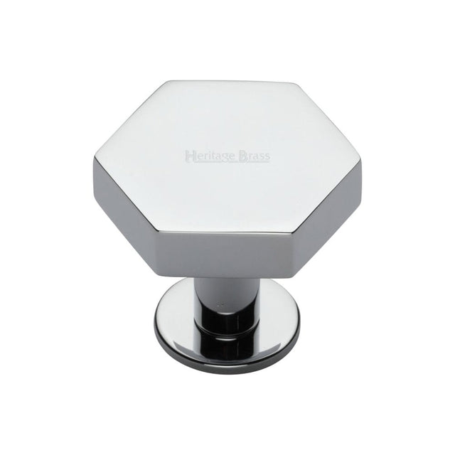 Heritage Brass Cabinet Hardware Polished Chrome / Cabinet Knobs / 32mm Dia. Heritage Brass - Cabinet Knob Hexagon Design with Rose 32mm Polished Chrome Finish