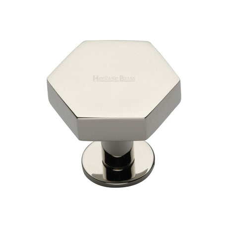 Heritage Brass Cabinet Hardware Polished Nickel / Cabinet Knobs / 32mm Dia. Heritage Brass - Cabinet Knob Hexagon Design with Rose 32mm Polished Nickel Finish