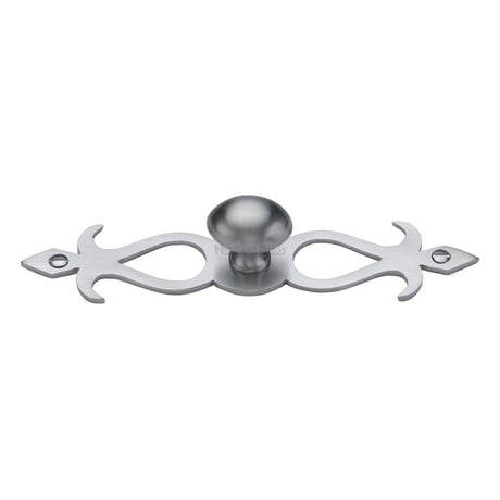 Heritage Brass Cabinet Hardware Satin Chrome / Cabinet Knob on Backplate / 32mm Dia. Heritage Brass - Cabinet Knob Oval/Backplate Design 32mm Satin Chrome Finish