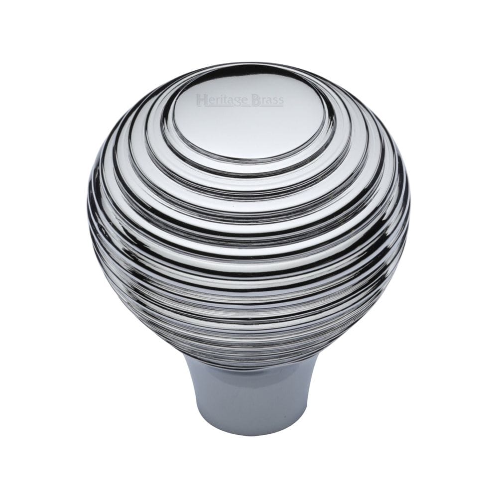 Heritage Brass Cabinet Hardware Polished Chrome / Cabinet Knobs / 32mm Dia. Heritage Brass - Cabinet Knob Reeded Design 32mm Polished Chrome Finish