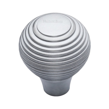 Heritage Brass Cabinet Hardware Satin Chrome / Cabinet Knobs / 32mm Dia. Heritage Brass - Cabinet Knob Reeded Design 32mm Satin Chrome Finish