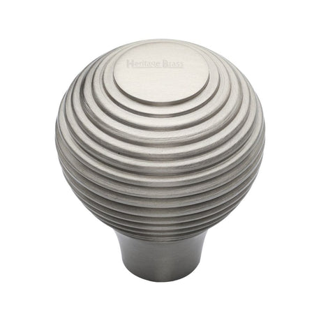 Heritage Brass Cabinet Hardware Satin Nickel / Cabinet Knobs / 32mm Dia. Heritage Brass - Cabinet Knob Reeded Design 32mm Satin Nickel Finish