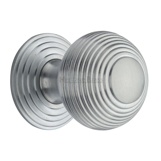 Heritage Brass Cabinet Hardware Satin Chrome / Cabinet Knobs / 38mm Dia. Heritage Brass - Cabinet Knob Reeded Design 38mm Satin Chrome Finish