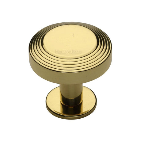 Heritage Brass Cabinet Hardware Polished Brass / Cabinet Knobs / 32mm Dia. Heritage Brass - Cabinet Knob Ridge Design with Rose 32mm Polished Brass Finish