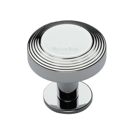 Heritage Brass Cabinet Hardware Polished Chrome / Cabinet Knobs / 32mm Dia. Heritage Brass - Cabinet Knob Ridge Design with Rose 32mm Polished Chrome Finish