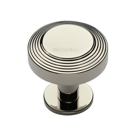 Heritage Brass Cabinet Hardware Polished Nickel / Cabinet Knobs / 32mm Dia. Heritage Brass - Cabinet Knob Ridge Design with Rose 32mm Polished Nickel Finish