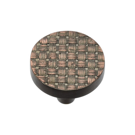 Heritage Brass Cabinet Hardware Aged Copper / Cabinet Knobs / 32mm Dia. Heritage Brass - Cabinet Knob Round Weave Design 32mm Aged Copper Finish