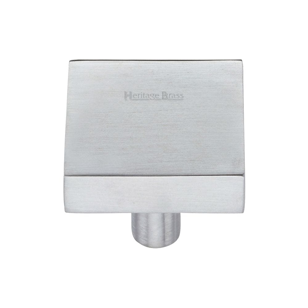 Heritage Brass Cabinet Hardware Satin Chrome / Cabinet Knobs / 32mm Dia. Heritage Brass - Cabinet Knob Square Design 32mm Satin Chrome Finish
