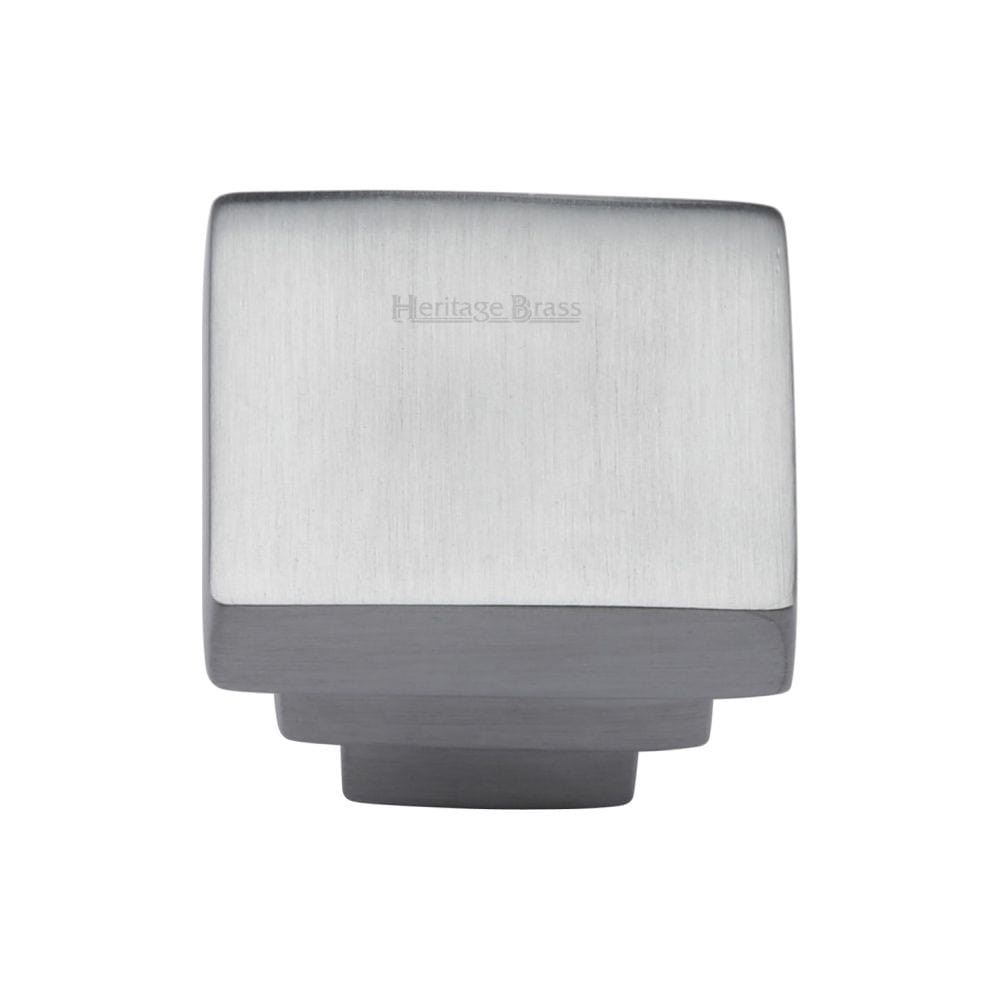 Heritage Brass Cabinet Hardware Satin Chrome / Cabinet Knobs / 32mm Dia. Heritage Brass - Cabinet Knob Square Stepped Design 32mm Satin Chrome Finish