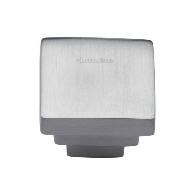 Heritage Brass Cabinet Hardware Satin Chrome / Cabinet Knobs / 32mm Dia. Heritage Brass - Cabinet Knob Square Stepped Design 32mm Satin Chrome Finish