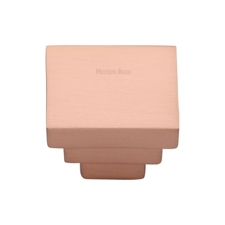 Heritage Brass Cabinet Hardware Satin Rose Gold / Cabinet Knobs / 32mm Dia. Heritage Brass - Cabinet Knob Square Stepped Design 32mm Satin Rose Gold Finish