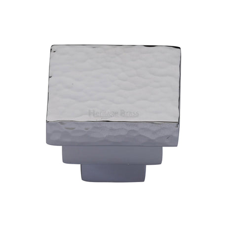 Heritage Brass Cabinet Hardware Polished Chrome / Cabinet Knobs / 32mm Dia. Heritage Brass - Cabinet Knob Square Stepped Hammered Design 32mm Polished Chrome finish