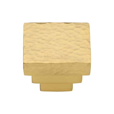 Heritage Brass Cabinet Hardware Satin Brass / Cabinet Knobs / 32mm Dia. Heritage Brass - Cabinet Knob Square Stepped Hammered Design 32mm Satin Brass finish