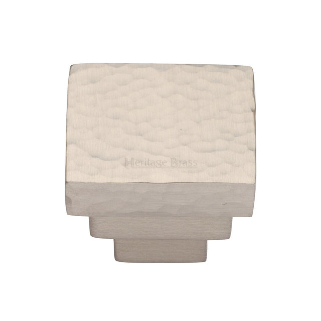 Heritage Brass Cabinet Hardware Satin Nickel / Cabinet Knobs / 32mm Dia. Heritage Brass - Cabinet Knob Square Stepped Hammered Design 32mm Satin Nickel finish