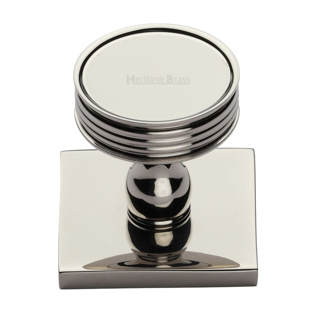 Heritage Brass Cabinet Hardware Polished Nickel / Cabinet Knob on Backplate / 32mm Dia. Heritage Brass - Cabinet Knob Venetian Design with Square Backplate 32mm Polished Ni