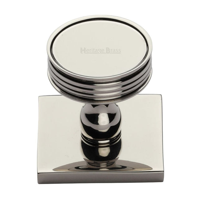 Heritage Brass Cabinet Hardware Polished Nickel / Cabinet Knob on Backplate / 32mm Dia. Heritage Brass - Cabinet Knob Venetian Design with Square Backplate 32mm Polished Ni