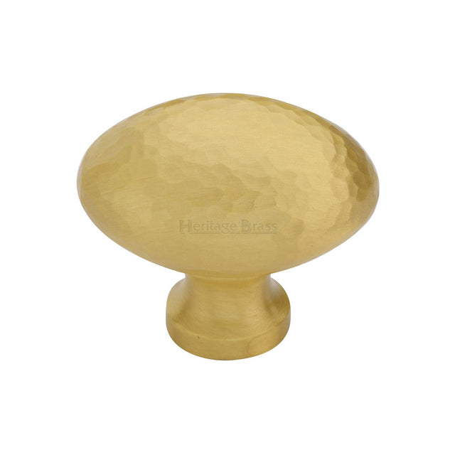 Heritage Brass Cabinet Hardware Satin Brass / Cabinet Knobs / 38mm Dia. Heritage Brass - Cabinet Knob Victorian Oval Hammered Design 38mm Satin Brass finish