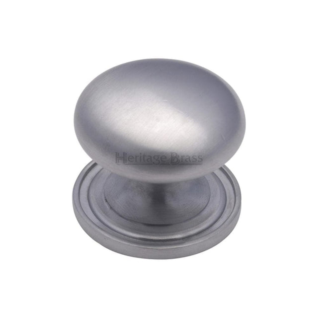 Heritage Brass Cabinet Hardware Satin Chrome / Cabinet Knobs / 32mm Dia. Heritage Brass - Cabinet Knob Victorian Round Design with base 32mm Satin Chrome