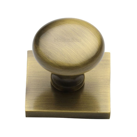 Heritage Brass Cabinet Hardware Antique Brass / Cabinet Knob on Backplate / 32mm Dia. Heritage Brass - Cabinet Knob Victorian Round Design with Square Backplate 32mm