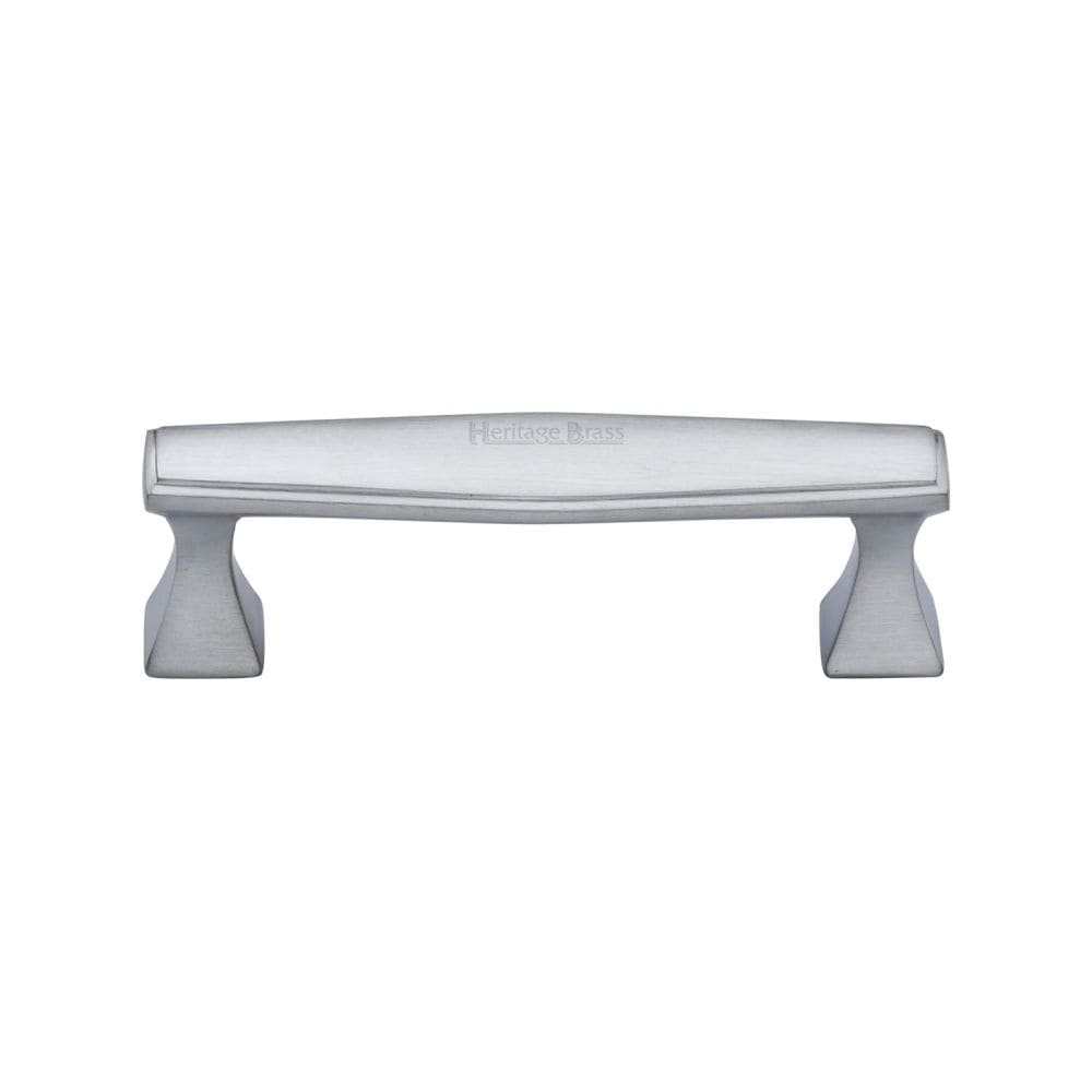 Heritage Brass Cabinet Hardware Satin Chrome / Cabinet Pull Handles / 96mm c/c Heritage Brass - Cabinet Pull Deco Design 96mm CTC Satin Chrome Finish