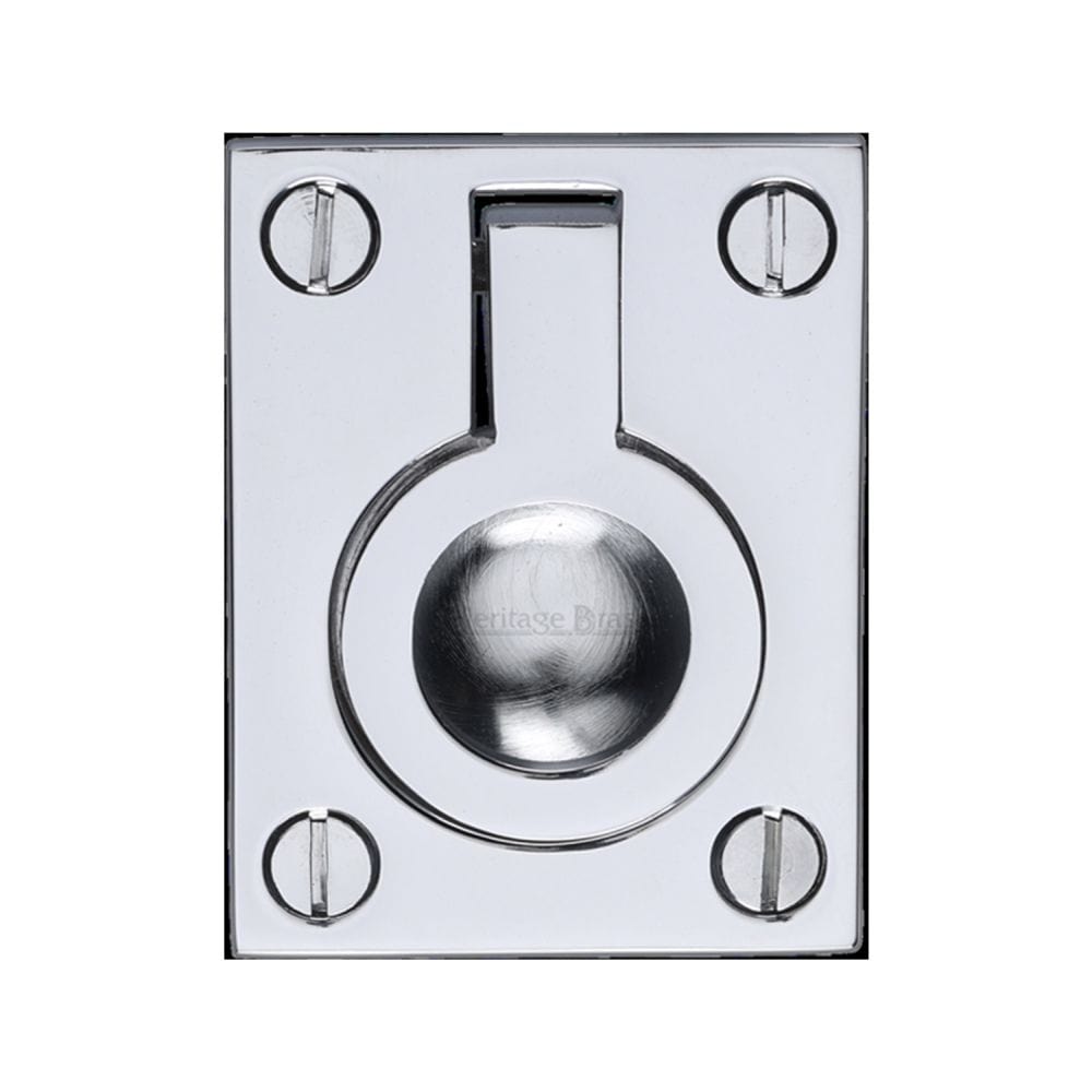 Heritage Brass Cabinet Hardware Polished Chrome / 50 x 38mm Heritage Brass - Cabinet Pull Flush Ring Design 38mm Polished Chrome Finish