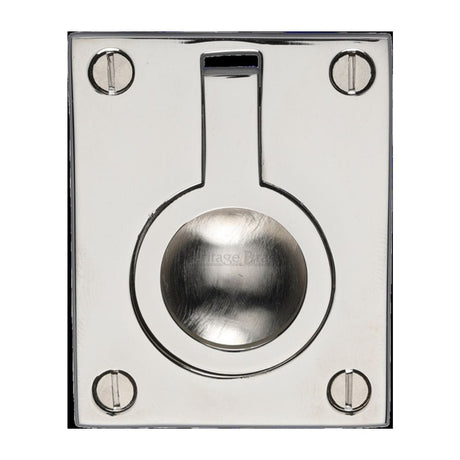 Heritage Brass Cabinet Hardware Polished Nickel / 63 x 50mm Heritage Brass - Cabinet Pull Flush Ring Design 50mm Polished Nickel Finish