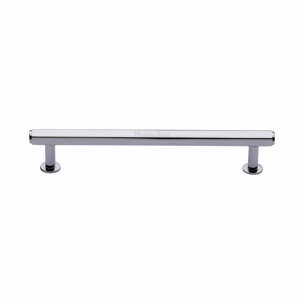 Heritage Brass Cabinet Hardware Polished Chrome / Cabinet Pull Handles / 160mm c/c Heritage Brass - Cabinet Pull Hexagon Design with Rose 160mm CTC Polished Chrome Fin