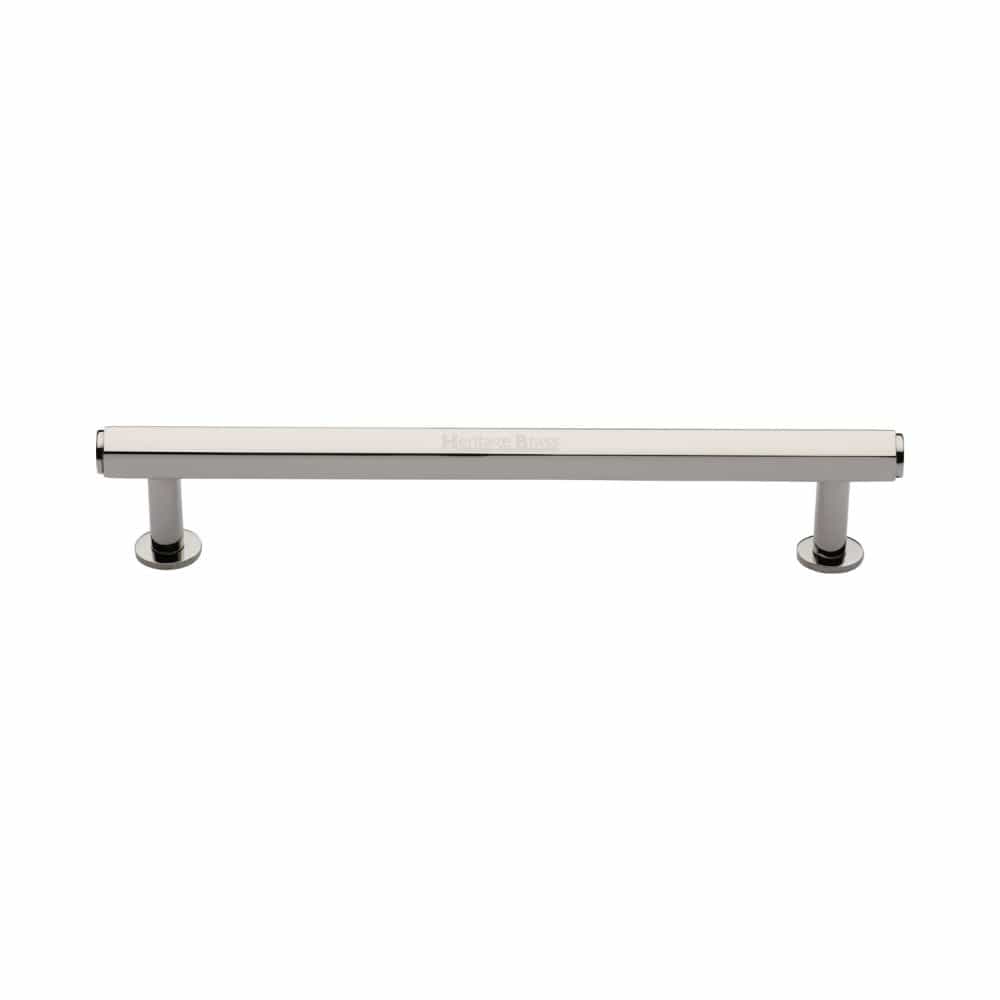 Heritage Brass Cabinet Hardware Polished Nickel / Cabinet Pull Handles / 160mm c/c Heritage Brass - Cabinet Pull Hexagon Design with Rose 160mm CTC Polished Nickel Fin